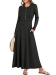 ANRABESS Women's 2024 Fall Long Sleeve Casual Maxi Dress Button Fit & Flare A-Line Swing Flowy Boho Long Dresses with Pockets, Black, X-Large