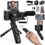 Digital Camera with Creator Accessory Kit 48MP 4K Video Camera for Vloggers Remote Control Autofocus Flip Screen Camcorder Photography Cameras with Tripod Grip, Wide-angle & Macro lens, Mic, Batteries