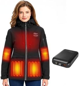 Telguua Women's Heated Jacket with Hoodie Heated Softshell Jackets with Battery Powered Heated Jacket for Women 7 Heat Zones Rechargeable 16000mAH/7.4V Heated Coat