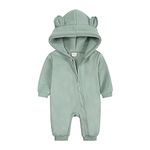 Alunsito Newborn Baby Jumpsuit Bear Ear Hooded Rompers Long Sleeve Zipper Bodysuit Fall Winter Outwear Outfits Green 59 0-3 Months