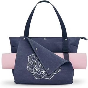 Gonex Yoga Mat Bag, Yoga Gym Bag Tote Bag with Multi Pockets For Women Men, Canvas Yoga Mat Carrier Take in Out Mat Easily For Pilates Travel Workout Office, Blue
