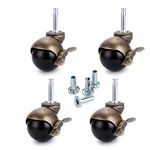 Skelang Stem Castor Wheels 50mm, Ball Castors with Brake, Antique Swivel Casters for Furniture, Sofa, Chair, Cabinet, Load Capacity 40kg Per Castor, Pack of 4