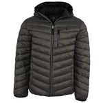 Izod Men's Hooded Puffer Jacket, Charcoal, XXL