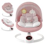 Electric Baby Swing Chair from Birth, Bluetooth Bouncer with 5 Swing Speed, 3-Stage Timer and Remote Control, Portable Baby Rocking Rocker Seat Touch Screen Music Speaker Pink