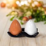 The Decor Lane Elegant Ceramic Salt Pepper Set for Dining Table & Kitchen Salt Shakers Set | Classic Design, Easy Refill, Perfect for Kitchen & Dining - 60ML (Eggs with Black Tray, 1 Set)