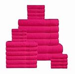 Lane Linen 100% Cotton Bath Towel Sets for Bathroom 24 Piece - Travel Towel, 8 Face Wash Clothes, 4 Fingertip Towels for Bathroom, 4 Oversized Bath Towels, 6 Bath Hand Towels, 2 Bath Sheets - Fuchsia