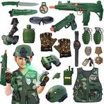 20 Piece Army Costume for Kids, Soldier Military Dress up for Boys 3-10, Kids Army Gear Role Play, Halloween Costume Camouflage Set with Vest, Camo Gloves, Helmet, Halloween Christmas Gift for Kids