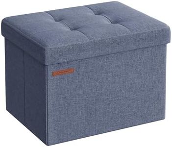 SONGMICS Tabouret de Rangement, Petit Pouf Pliable, 31 x 41 cm, Repose-Pieds Cubique avec Rangement, Charge jusqu'à 130 kg, pour Salon, Chambre, Dortoir, Bleu Minuit LSF102Q01