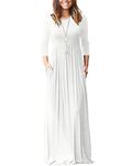 WNEEDU Maxi Dresses for Women UK 3/4 Sleeve Round Neck Ladies Casul Long Dresses Empire Waist Dress with Pockets White M