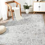 JINCHAN Area Rug 3x5 Entryway Rug Door Mat Vintage Indoor Entrance Washable Rug Retro Distressed Carpet Grey Multi Floral Print Gray Country Boho Rug Non Slip Doormat Bathroom Kitchen Bedroom