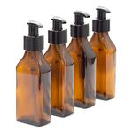 Aura 100ml Rectangular AMBER Glass Bottle with BLACK Pump - PACK of 4