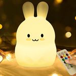 Cute Bunny Kids Night Light, Easter Gift Kawaii Birthday Gifts Room Decor Bedroom Decorations for Baby Toddler Girls Children, LED 9 Color Changing Animal Portable Squishy Silicone Lamp