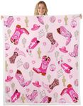 Feelyou Western Cowgirl Decoration Sherpa Blanket for Girls Kids Fuzzy Fleece Throw Blanket Pink Boots Hat Cowboy Horses Watercolor Pattern 60x80 Inches