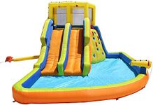 BANZAI Double Drench Water Park, Length: 15 ft, Width: 11 ft 5 in, Height: 8 ft 4 in, Inflatable Outdoor Backyard Water Slide Splash Toy