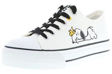 Peanuts Snoopy Women's Girls Kids Casual Trainers Low-Cut Canvas, White, 5 UK