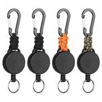 Retractable Keychain Heavy Duty Carabiner Badge Holder Retractable Badge Reel ID Holder Steel Retractable Cord and Paracord Extendable Key Ring 4 Pack