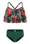 Aisyee Big Girls Two Piece Swimsuits Bikini Bathing Suit for Kids Hawaiian Swimwear Set Dark Green Size 10/8-10 Years