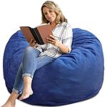 SEASXOLTE Bean Bag Chair 4Ft, Memory Foam Filled, Removable Velvet Cover, Giant Bean Bag Chairs for Adults and Teens, Round Sofa Chair for Living Room, Bedroom and Gaming Room, Navy Blue