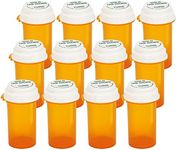 Prescription Reversible Thumb Tab Vials, Medicine Container, Pill Bottle, Prescription Pharmacy Vials Reversible Cap with Animal Pet Resistant (not Child Resistant) Open (10 Dram, 12pcs)