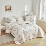 California King Quilt Set Oversized 102x114 Reversible Cream White Branch Floral Soft Microfiber Lightweight Coverlet Bedspread Summer Comforter Set Bed Cover for All Season (1 Quilt+ 2 Shams)