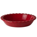 Fun Elements Pie Pan, 9 Inch Ceramic Pie Dish, Deep Dish Pie Pan with Lace Emboss, Ruffled Pie Plate for Baking(Christmas Red)