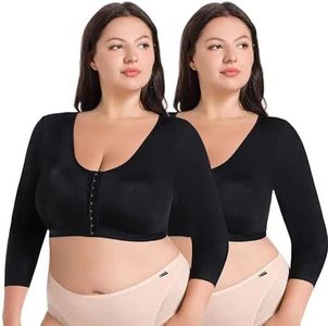 Plus Size Women's Arm Shaper Tops Arm Lift Slimmer Compression Sleeves Support Garment Post Surgical Corrector Tank Top (L, Black+Black)