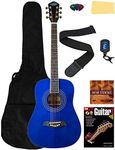 Oscar Schmidt OG5 3/4-Size Kids Acoustic Guitar - Blue Learn-to-Play Bundle with Gig Bag, Tuner, Strap, Picks, Instructional Book/DVD, and Polishing Cloth