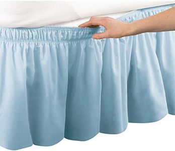 Wrap Around Bed Skirt Easy Fit Elastic Dust Ruffle Blue Queen/King