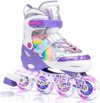 SULIFEEL Rainbow Unicorn Adjustable Roller Blades for Girls and Boys Kids Inline Skates with All Illuminating PU Wheels for Outdoor and Indoor Beginner Skates - Purple Medium (13C-3 UK)