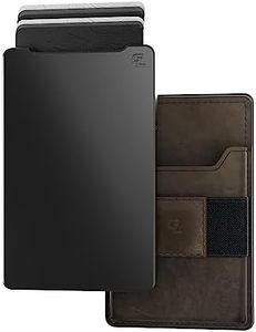 Groove Life Groove Magnetic Thumb Swipe Magsafe Wallet Gun Metal/Brown Leather Go Mens Minimalist Aluminum Credit Card Holder with RFID Blocking, Genuine Leather Attachment, Lifetime Coverage