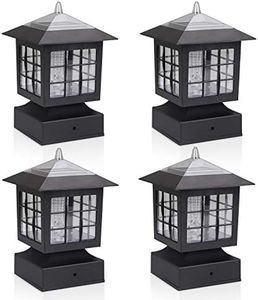 Post Solar Fence Light Solar Deck Light Solar Post Cap Light Solar Patio Light 15 LUMENS KS101AX4 fit for 3.7X3.7 Regular Fence Posts or with Included Adaptor fit for Bigger Flat Surface