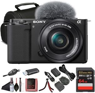 Sony ZV-E10 Mirrorless Camera Black with 16-50mm Power Zoom Lens (ILCZV-E10L) – 24.2 MP APS-C Sensor, 4K Video, Vari-Angle Screen w/ 64GB Memory Card, Bag, Card Reader and More