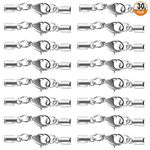 Necklace Lobster Clasp 30PCS Stainless Steel Lobster Clasps with Cord Ends for Jewellery Making Necklace Bracelet DIY Silver