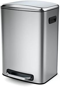 pouseayar 13 Gallon Stainless Steel Foot Pedal Trash Can with Soft Close Quiet Lid, Stainless-Steel Thickened Body Rectangular Garbage Can for Commercial/Kitchen/Home/Office Etc - Silver