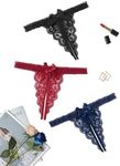 Avidlove Sexy Underwear for Women Floral Lace Panties Naughty Lingerie Panties Black+Navy Blue+Wine Red XX-Large