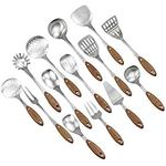 Morcte 14-Piece Stainless Steel Kitchen Cooking Utensils with Wood Grip