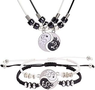 6 pieces Yin Yang Adjustable Cord Bracelet Set for Couple Yin Yang Matching Pendant Necklace for BFF Yin Yang Tai Chi Ring Band for Friendship Boyfriend Girlfriend (N Dragon Yin Yang, one size), one