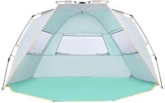 Wolfwise Instant Beach Tent Sun Shelter with Zippered Extendable Porch for Privacy, Portable Beach Tents with Carrying Bag, Easy Setup Pop up Beach Shade for 4-5 Person, 99 x53x53 IN, Mint Green