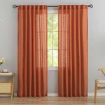 Rust Burnt Orange Linen Back Tab Curtains 92 Inches Long 2 Panels Set for Living Room - Boho Energy Saving Semi Privacy Sheer Curtains Pocket Light Filtering Curtains for Patio Door Doorway,52" x 92"