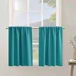 PANELSBURG Teal Kitchen Curtains for Accessories and Decor,Short Thick Heavy Insulated Thermal Curtains for Summer Bathroom Window,24 Inch Length Sets,Dark Turquoise