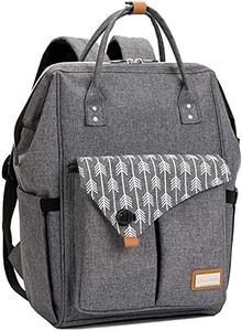 Lekebaby Diaper Bag Backpack Multi-function Waterproof Diaper Backpack Baby Bags for Mom and Dad with Changing Pad & Insulated Pockets & Stroller Straps, Grey