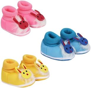 PEARSILK NEW Unisex Baby Newborn (Infant Baby) Booties Kids First Walking Soft Fabric Fur Shoes With Anti Slip Sole Toe Multicolor Pack Of 3 (6 to 9 Month)