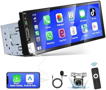 Podofo Autoradio 1 Din Apple Carplay sans Fil Android Auto, 5 Pouces Écran Tactile Poste Autoradio Bluetooth Voiture Radio, FM, Lien Miroir, Caméra de Recul & Microphone