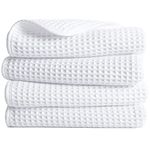 POLYTE Microfibre Lint Free Hand Towel, 40 x 76 cm, 4 Pack (White, Waffle Weave)