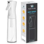 Hula Home Continuous Spray Bottle for Hair (10.1oz/300ml) Mist Empty Ultra Fine Plastic Water Sprayer – For Hairstyling, Cleaning, Salons, Plants, Essential Oil Scents & More - White