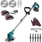 SDYAYFGE Cordless Strimmer Battery and Charger Grass Trimmers 24V Electric Edger 90° Head pivots, Metal Blade 6 inch Cutting Diameter Retractable Garden Lawn Trimming, Care, Gardening, Blue