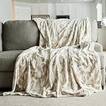 GRACED SOFT LUXURIES Oversized Throw Blanket Home Decor Warm Elegant Softest Cozy Faux Fur Decorative, Comfy, Cozy, Warm Blanket for Sofa Bed 60" x 80", Textured Marbled Ivory