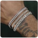 DAYANEY 3 PCS Mens Bracelet Silver