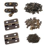 Gizhome 25 Sets Antique Right Latch Hook Hasp and 50 Sets Antique Bronze Small Box Mini Hinges with Replacement Screws for Wood Jewelry Box, Bronze Tone