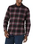 Amazon Essentials Men's Slim-fit Long-Sleeve Flannel Shirt, Black/Burgundy Plaid, Large